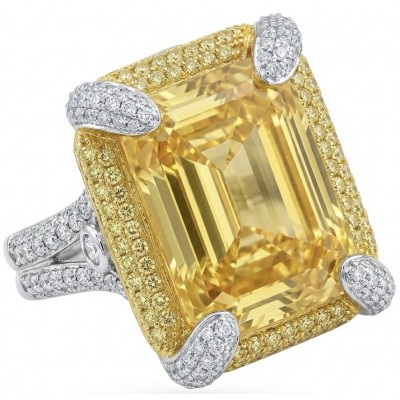 Wearable Art - Solid 27.2 carat Genuine Yellow Sapphire .925 Sterling Silver handcrafted ring size 8