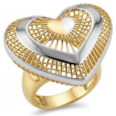 Dubai Style - Golden Heart .925 Sterling Silver dipped in 22K Gold handmade Large ring size 7 1/4