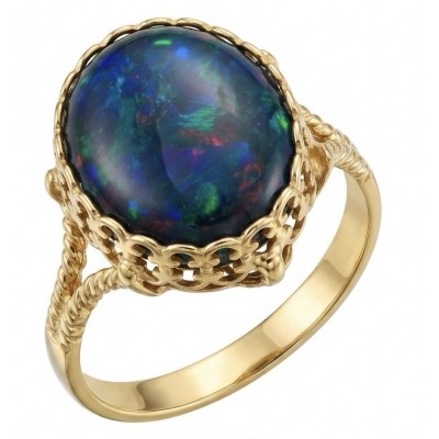 Milky way Genuine 18.2 carat Black Opal 18K Gold over .925 Sterling Silver handmade Ring size 6