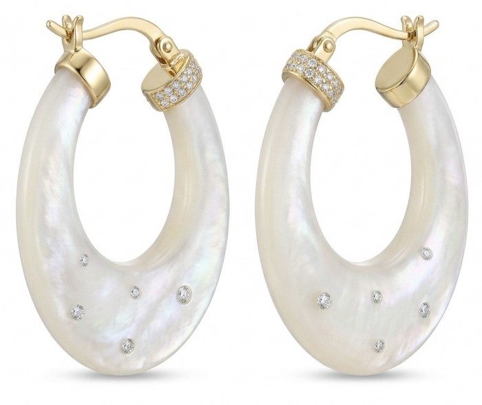 Sublime rainbow Blister Pearl 0.4 carat lab. diamond 18K Gold over .925 Sterling Silver handcrafted Earrings