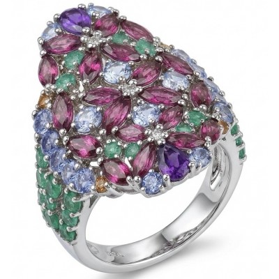 Blooming Garden Authentic 25.5 carat Multigem .925 Sterling Silver brilliantly handcrafted Ring size 8
