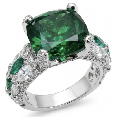 Top quality - Real Treasure assher cut 17.2 carat Chrome Diopside .925 Sterling Silver Ring size 7
