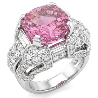 Anastasia 10.2 carat Pink Sapphire .925 Sterling Silver dipped in Rhodium Handcrafted Statement Ring size 8