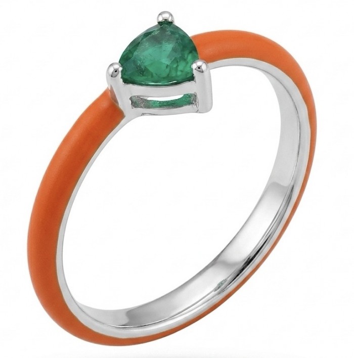 Natural 0.8 carat Emerald and Enamel .925 Sterling Silver Huge handcrafted Ring s. 6