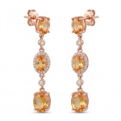 Giovanna - Genuine 4.6 carat orange Sapphire 22K Gold over .925 Sterling Silver handcrafted Statement Earrings