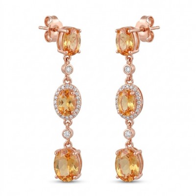 Giovanna - Genuine 4.6 carat orange Sapphire 22K Gold over .925 Sterling Silver handcrafted Statement Earrings
