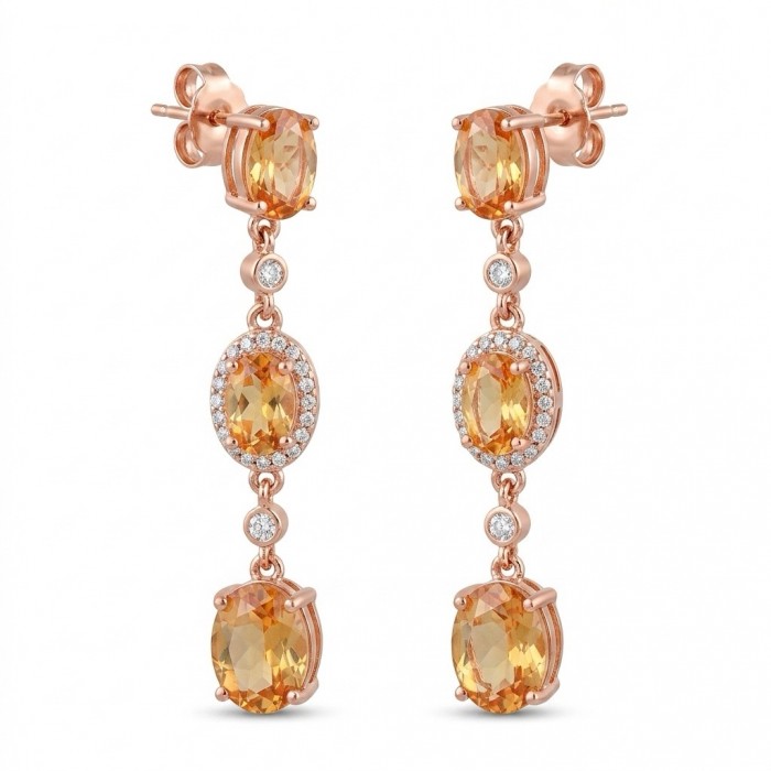 Giovanna - Genuine 4.6 carat orange Sapphire 22K Gold over .925 Sterling Silver handcrafted Statement Earrings