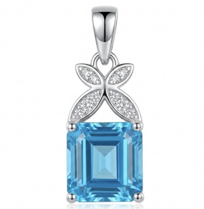 Stella 4.3 carat Swiss Blue Topaz .925 Sterling Silver dipped in rhodium handcrafted Pendant