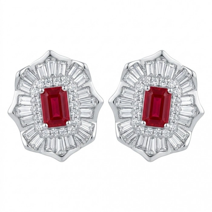 Art deco - Natural 0.7 carat Mozambique Ruby .925 Sterling Silver Handcrafted Earrings
