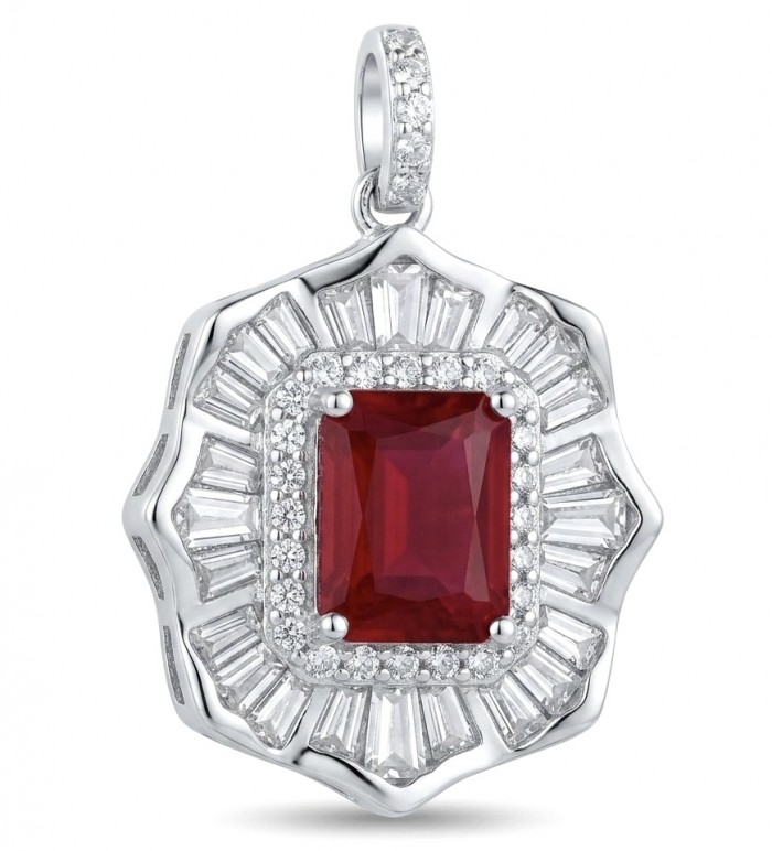 Art deco - Natural 0.4 carat Mozambique Ruby .925 Sterling Silver Handcrafted Pendant