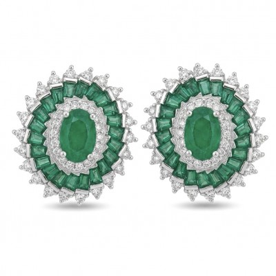 Art deco - Natural 2.8 carat Colombian Emerald .925 Sterling Silver Handcrafted Earrings