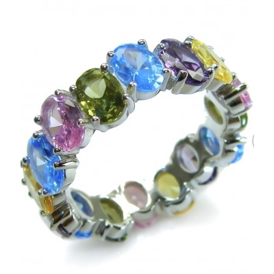 My own Rainbow - authentic 12.7 carat multigem .925 Sterling Silver Eternity Ring size 7 1/4