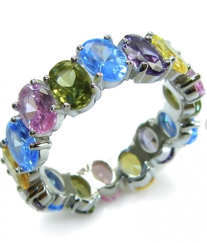 My own Rainbow - authentic 12.7 carat multigem .925 Sterling Silver Eternity Ring size 7 1/4