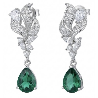 Valentina 2.2 carat Emerald .925 Sterling Silver dipped in rhodium Statement handcrafted earrings