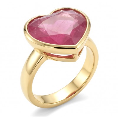 Always on my Mind Natural heart shape 22.7 carat Ruby .925 Sterling Silver dipped in 22K Gold handmade Statement Ring size 8