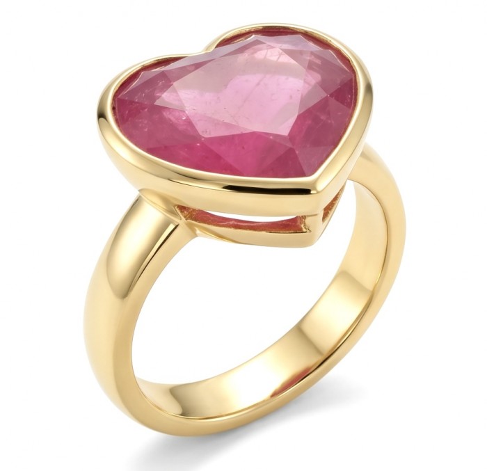 Always on my Mind Natural heart shape 22.7 carat Ruby .925 Sterling Silver dipped in 22K Gold handmade Statement Ring size 8