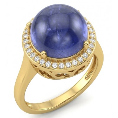 Precious Design round cut 12.9 CARAT Tanzanite 22K Gold over .925 Sterling Silver Statement Ring s. 6 1/4