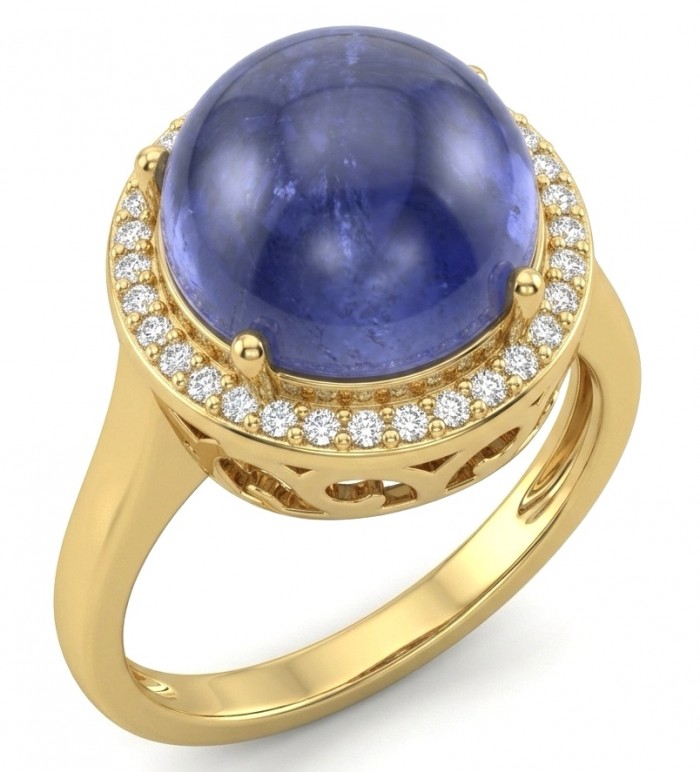 Precious Design round cut 12.9 CARAT Tanzanite 22K Gold over .925 Sterling Silver Statement Ring s. 6 1/4