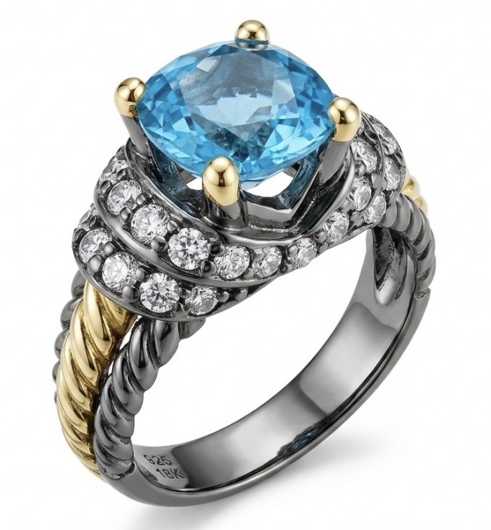 Nautilus 4.8 carat London Blue Topaz black rhodium 18K Gold over .925 Sterling Silver handcrafted Ring size 7 1/2