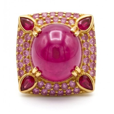 Bella Rosa Genuine 19.5 CARAT MOZAMBIQUE Ruby 22K Gold over .925 Sterling Silver Statement Ring size 7
