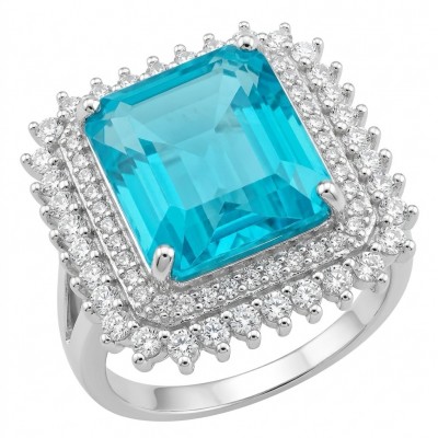 Elizabeth 12.8 carat Colombian Emerald 2.7 carat Moissanite .925 Sterling Silver dipped in Rhodium handcrafted Ring size 7 1/4