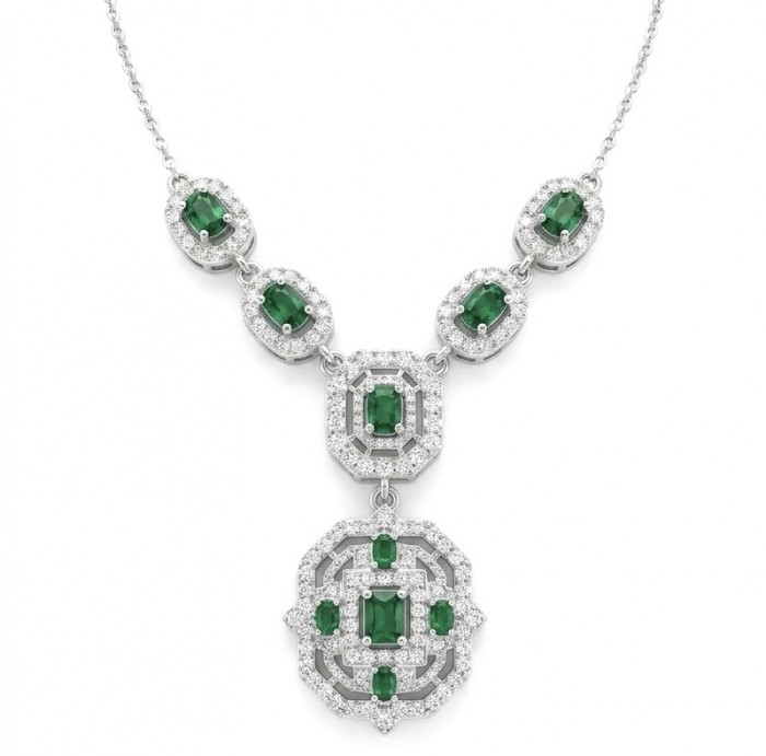 Art Deco - Pacifica - 11.4 carat Colombian Emerald .925 Sterling Silver handmade Statement necklace