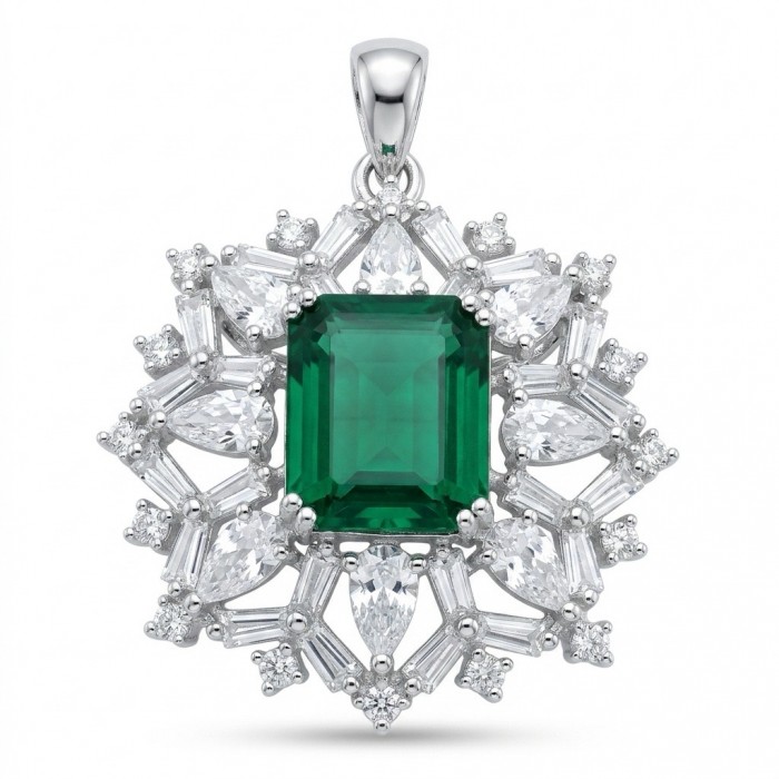 Giovanna - Authentic 4.8 carat COLOMBIAN EMERALD .925 Sterling Silver dipped in rhodium handcrafted pendant