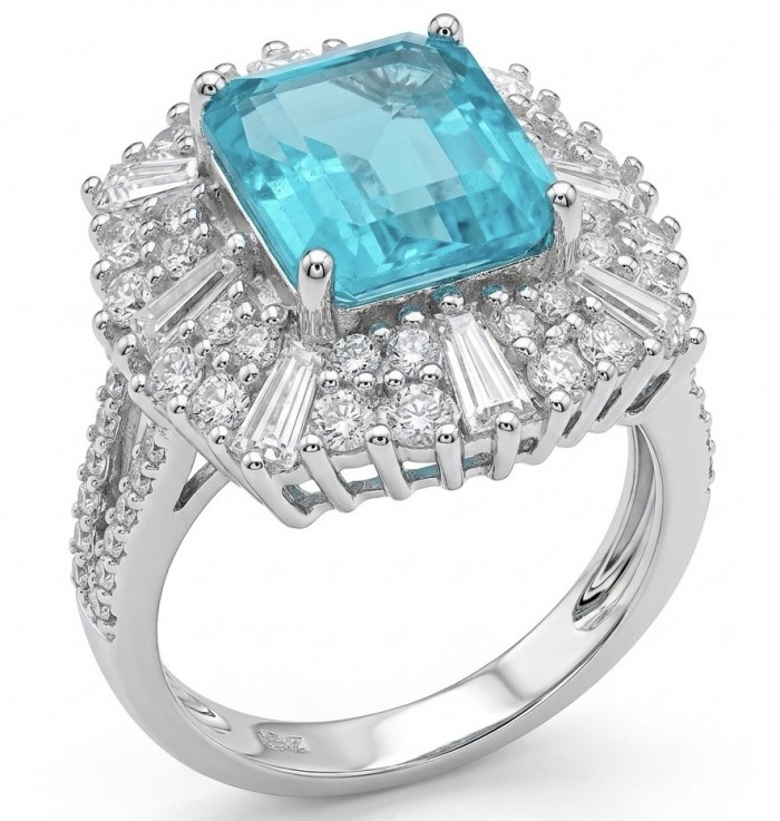 Wonderland 9.5 carat Brazilian Paraiba Tourmaline .925 Sterling Silver Handcrafted Ring size 7