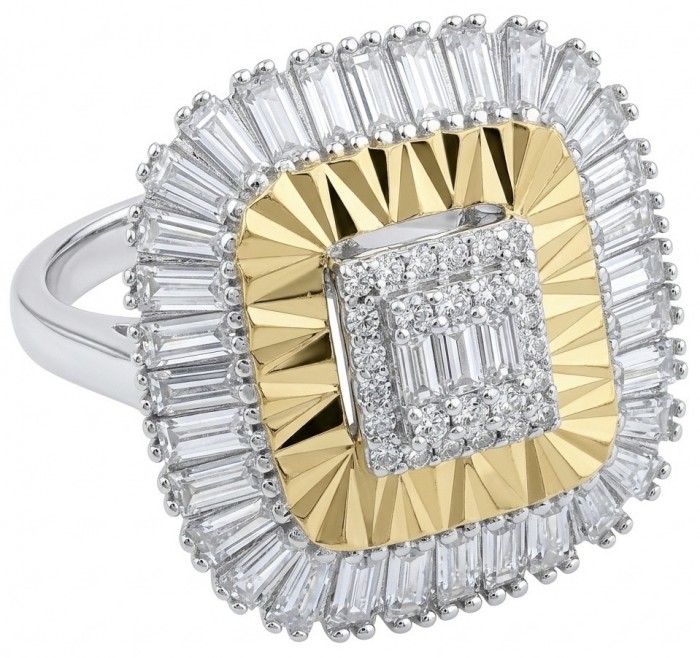 Art Deco 2.2 carat White Topaz 14K Gold over .925 Silver handcrafted Cocktail Ring s. 8