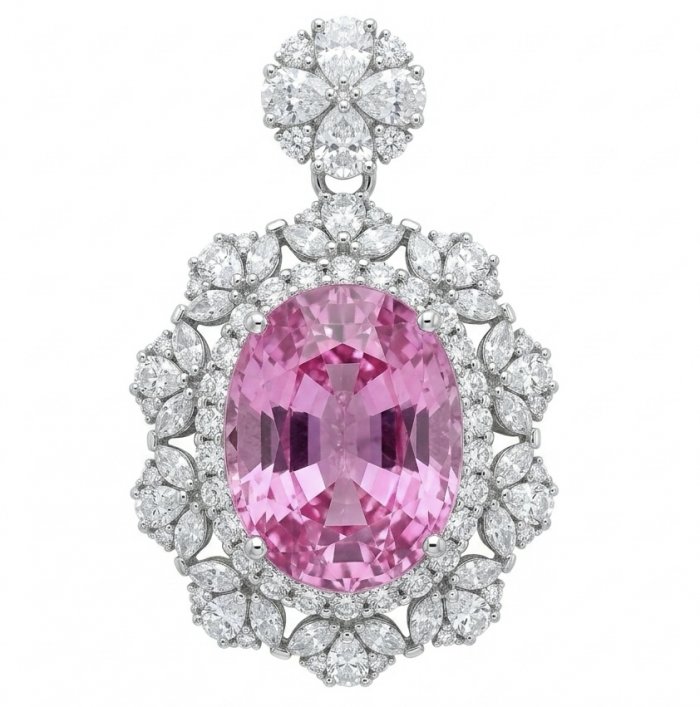 Tiffany Incredible oval cut 20.4 carat Pink Sapphire .925 Sterling Silver handcrafted pendant - video