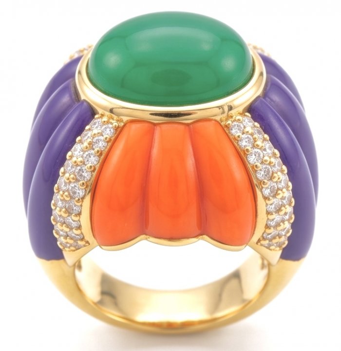 Art Deco Natural 10.8 carat Jade 22K Gold over Enamel .925 Sterling Silver handcrafted Statement ring size 7 - video