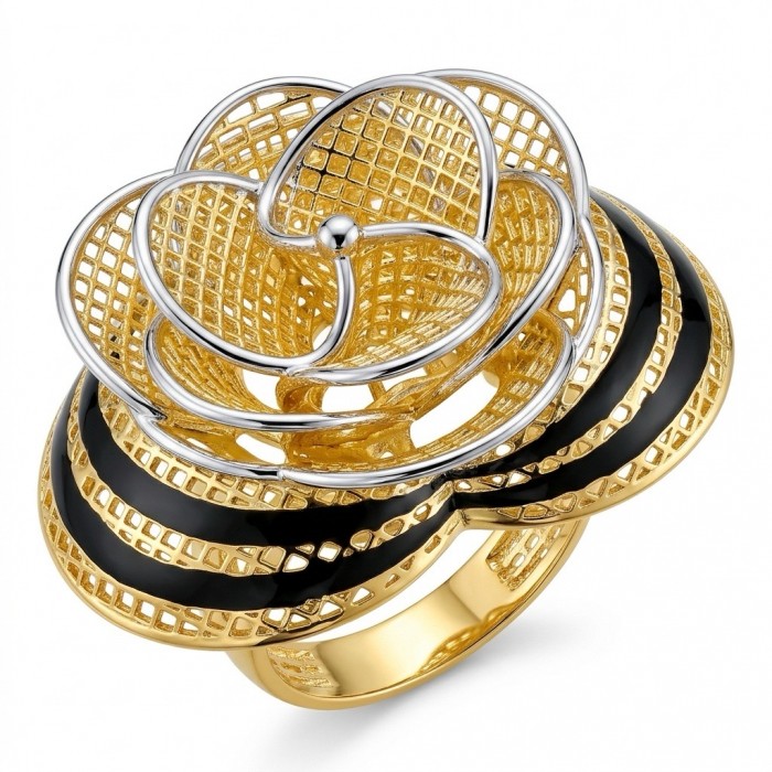 GOLDEN ROSE- Dubai Style - .925 Sterling Silver dipped in 22K Gold handmade Large ring size 6