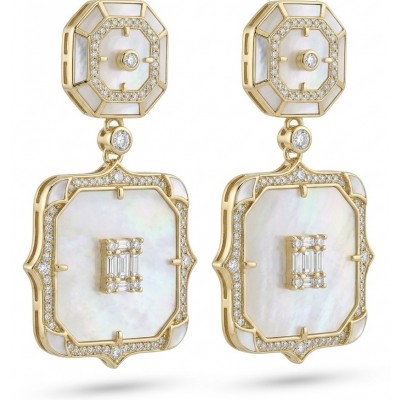 Luxurious Genuine Blister Pearl 0.4 CARAT lab grown Diamond 18K Gold over .925 Sterling Silver handcrafted Statement Earrings