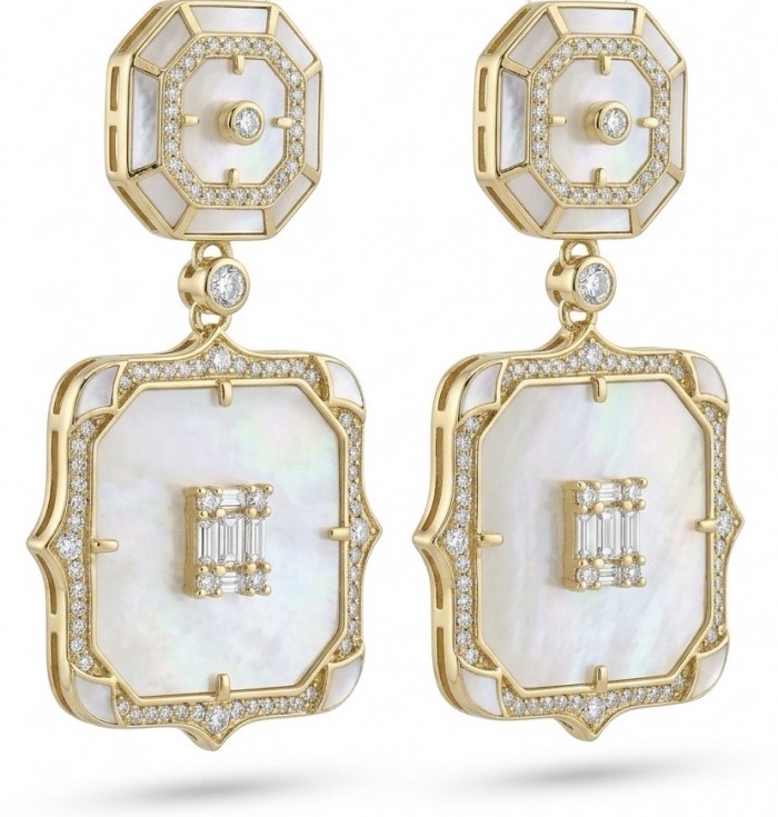 Luxurious Genuine Blister Pearl 0.4 CARAT lab grown Diamond 18K Gold over .925 Sterling Silver handcrafted Statement Earrings