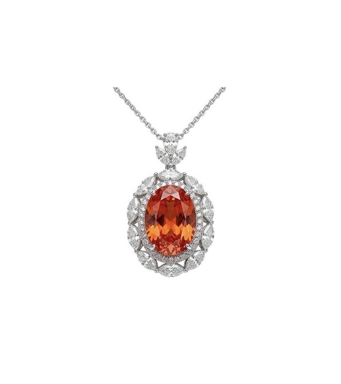 Rare Luxurious 19.9 carat natural Natural Orange Sapphire from Ceylon .925 Sterling Silver .925 Sterling Silver Statement Necklace - video