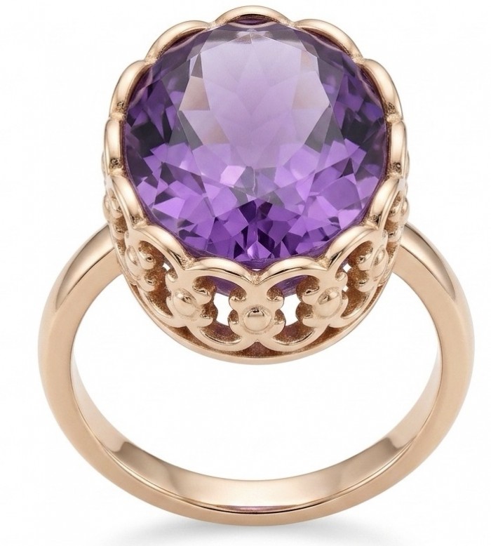 Lavender Love 15.5 carat natural Amethyst 18K Gold over .925 Sterling Silver Handcrafted Ring size 8