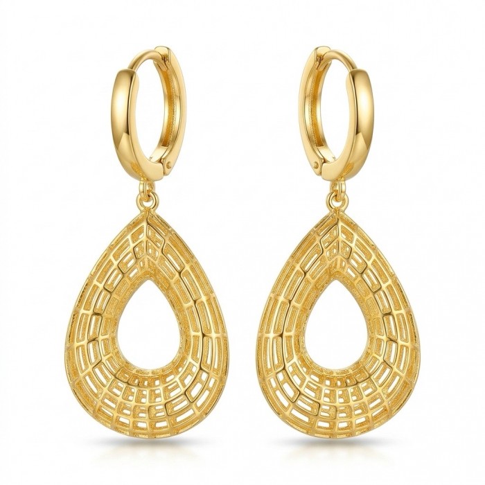 Dubai Style - Golden fancy Drops .925 Sterling Silver dipped in 22K Gold handmade Earrings
