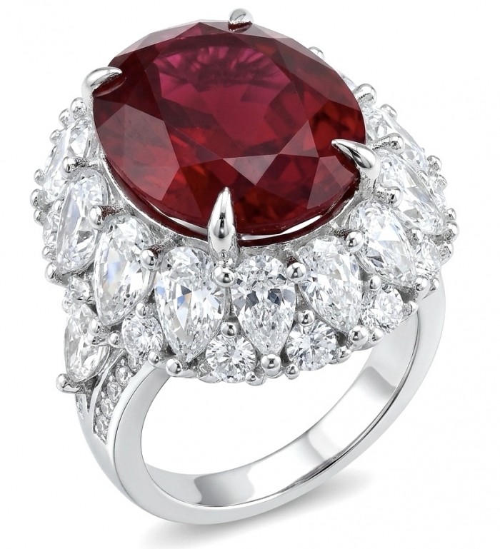 Scarlett 22.7 ctw Mozambique Ruby .925 Sterling Silver dipped in 18K WHITE Gold handcrafted Statement Ring size 5