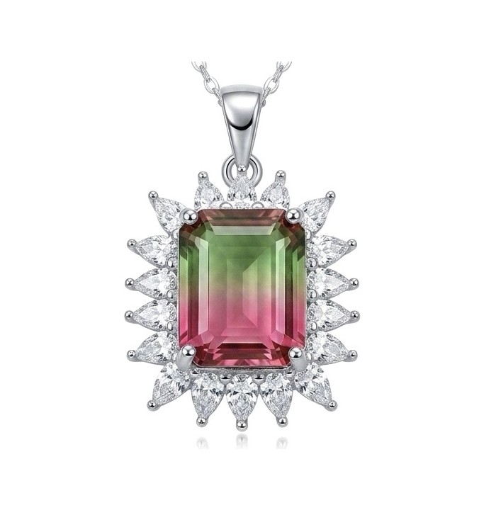 Isabella 5.2 carat emerald cut Brazilian Tourmaline .925 Sterling Silver Perfectly handcrafted pendant