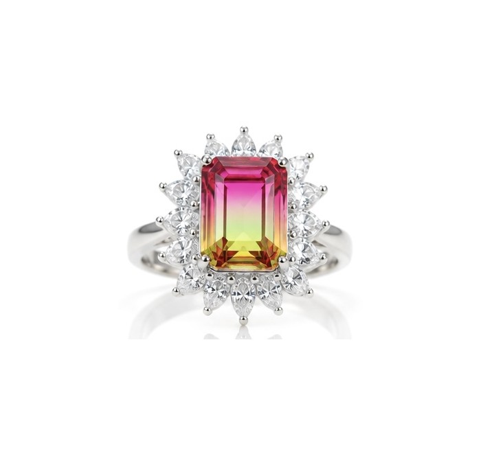 Isabella 5.2 carat emerald cut Brazilian Tourmaline .925 Sterling Silver Perfectly handcrafted Statement Ring size 7 1/4