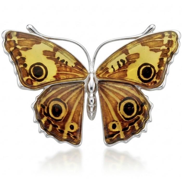 Golden Butterfly Authentic carved Baltic Amber 18K Gold over .925 Sterling Silver handcrafted pendant