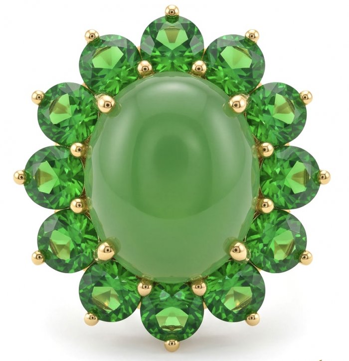 Rare! Fiammetta oval cut 18.2 carat Green Tourmaline Tsavorite Garnet .925 Sterling Silver dipped in 22k Gold entirely handmade Ring size 7 - video