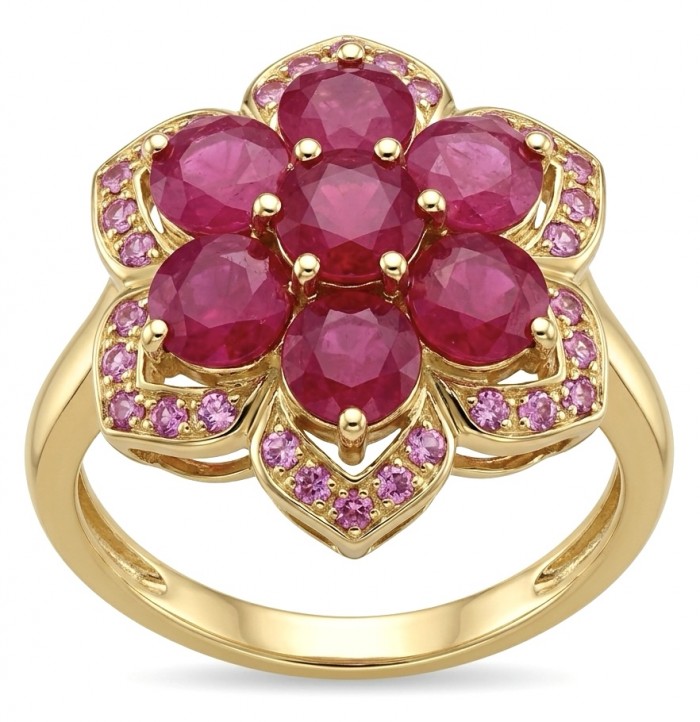 Born to Glam authentic 4.2 carat Mozambique Ruby 22K Gold over .925 Silver handcrafted Ring s. 5 1/2