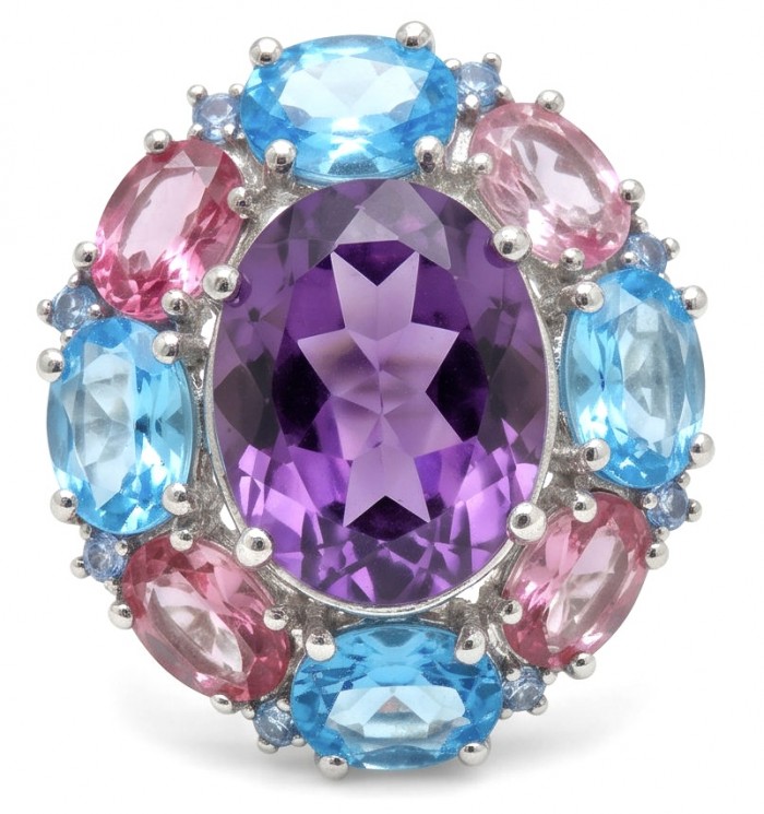 Francesca TOP QUALITY Genuine 33.7 carat Brazilian Amethyst rhodium over .925 Sterling Silver handcrafted Statement Ring size 7 1/4