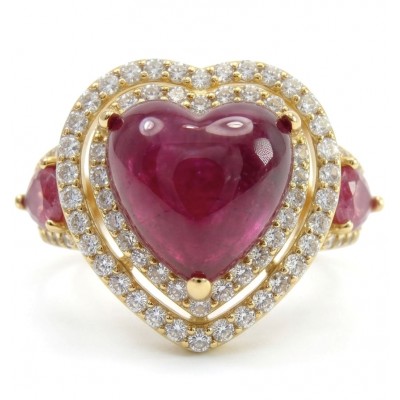 Enchanted Heart 6.9 carat natural Mozambique Ruby 22K Gold over .925 Sterling Silver Huge handcrafted Ring s. 7 adjustable