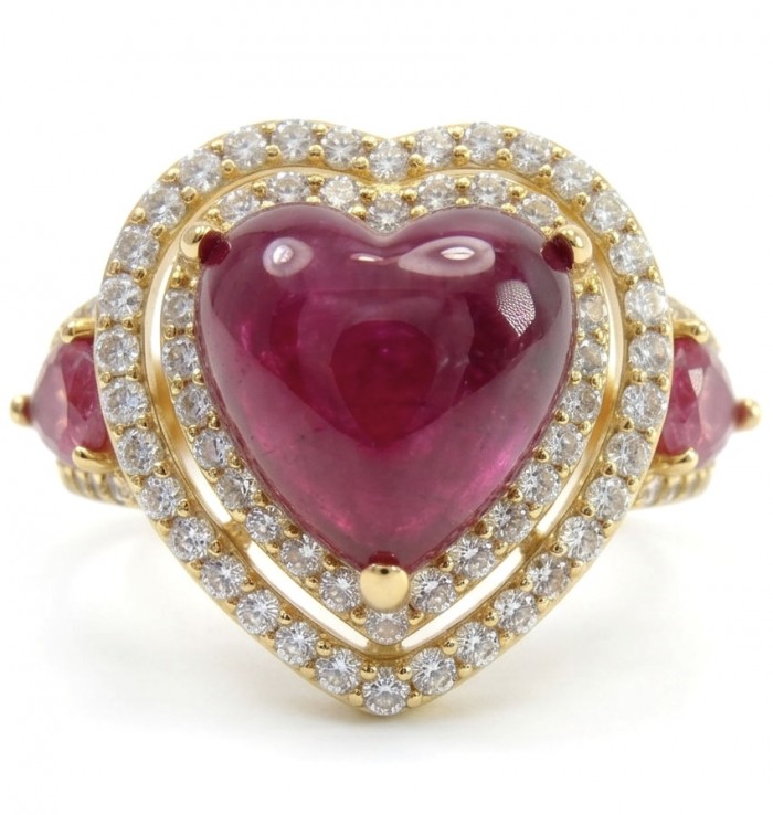 Enchanted Heart 6.9 carat natural Mozambique Ruby 22K Gold over .925 Sterling Silver Huge handcrafted Ring s. 7 adjustable