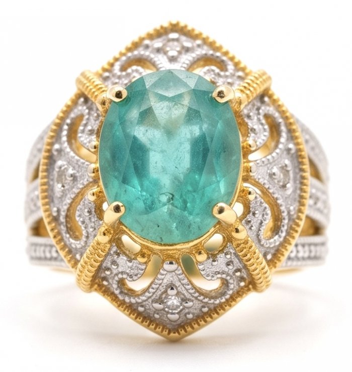 Victorian Style Beauty - Authentic 7.4 carat COLOMBIAN EMERALD .925 Sterling Silver dipped in 18K Gold handcrafted Statement Ring size 7 - video
