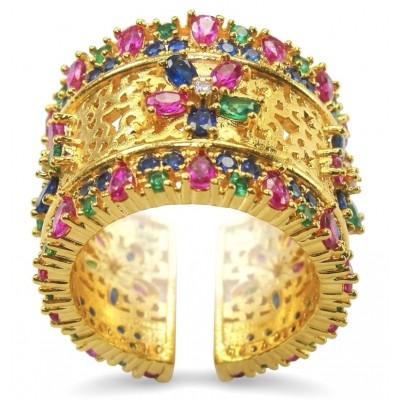 Byzantine design Authentic Ruby 14K Gold over .925 Sterling Silver handmade Ring s. 7 adjustable
