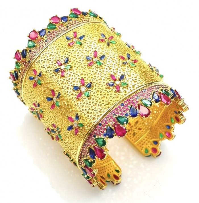 Byzantine design Authentic Ruby 14K Gold over .925 Sterling Silver handmade handcrafted Bracelet / Cuff