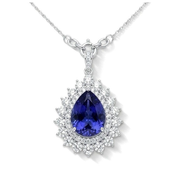 Authentic 14.5 carat Tanzanite rhodium over .925 Sterling Silver handmade necklace